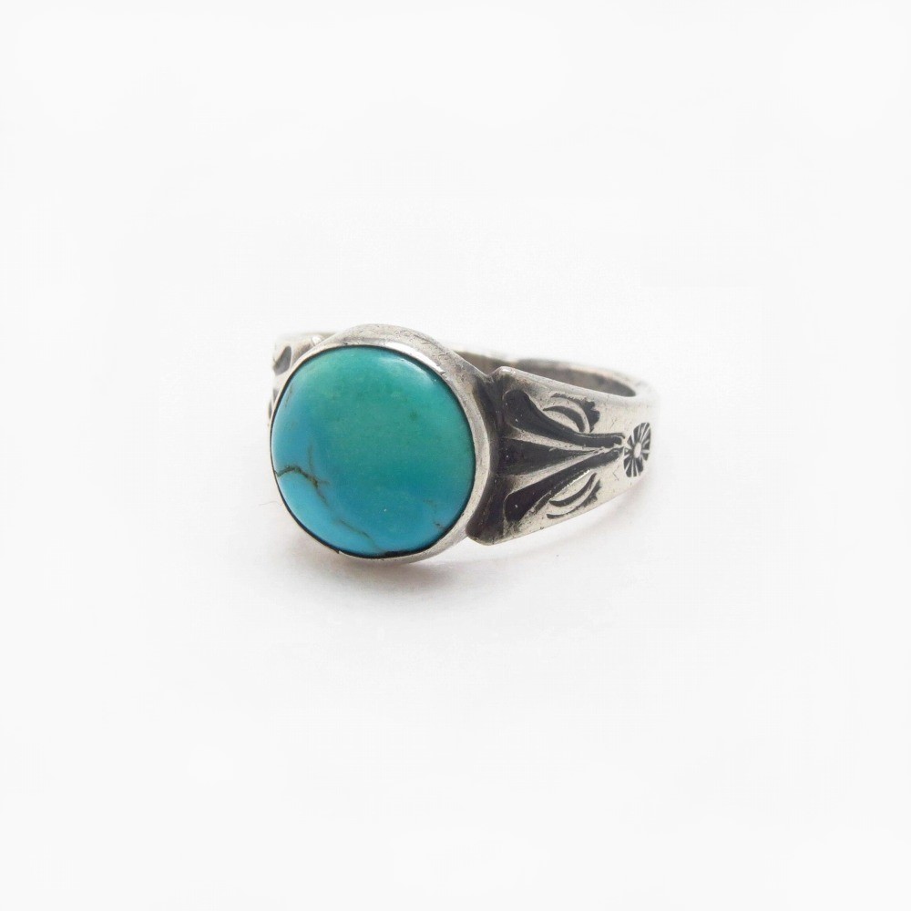Antique Navajo Stamped Silver Ring w/Turquoise  c.1925～