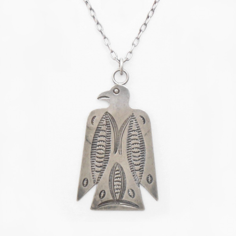 Antique Navajo Stamped Silver T-bird Top Necklace  c.1930～