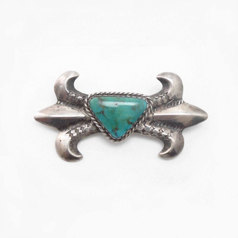 Vintage Navajo Casted Silver Pin w/Green Turquoise c.1950～