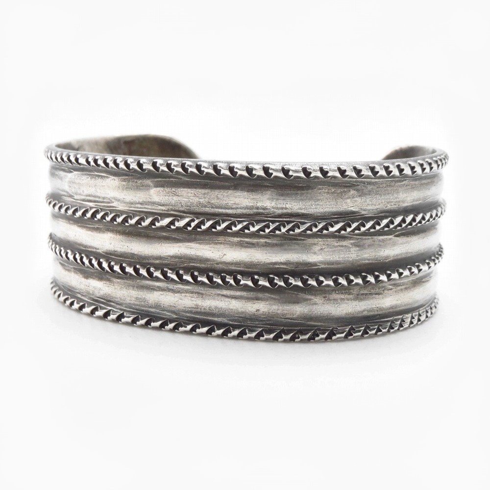 Atq Navajo Chiseled & Filed Heavy Ingot Silver Cuff c.1910~