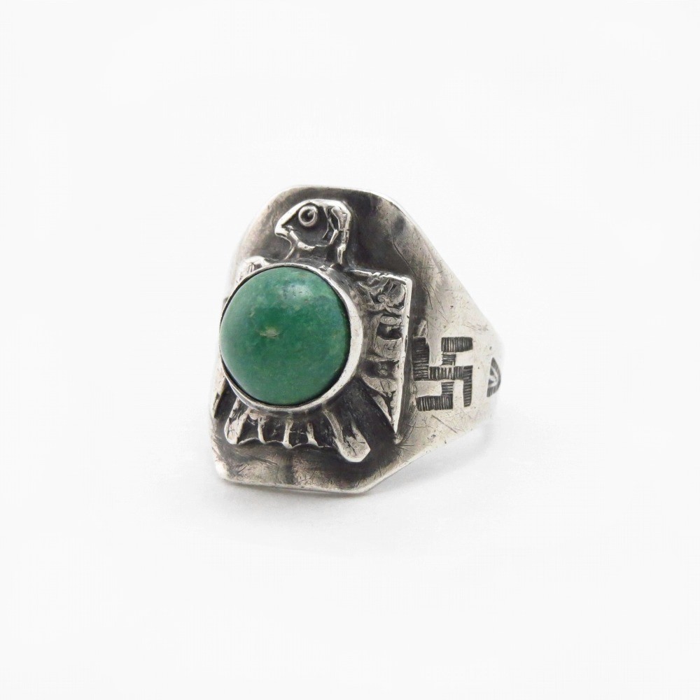 Atq Navajo T-bird Applique & 卍Stamped Cigar Band Ring c.1930