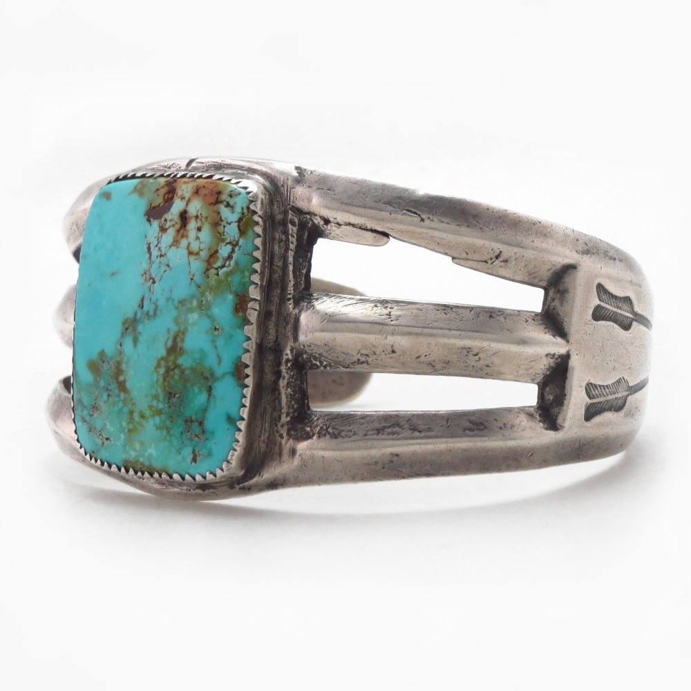 Antique Navajo T-birds Stamped Tufa Cast Silver Cuff c.1930~