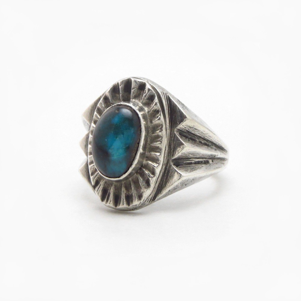 Vtg Navajo Cast Ring w/Replaced Bisbee Turquoise c.1950~