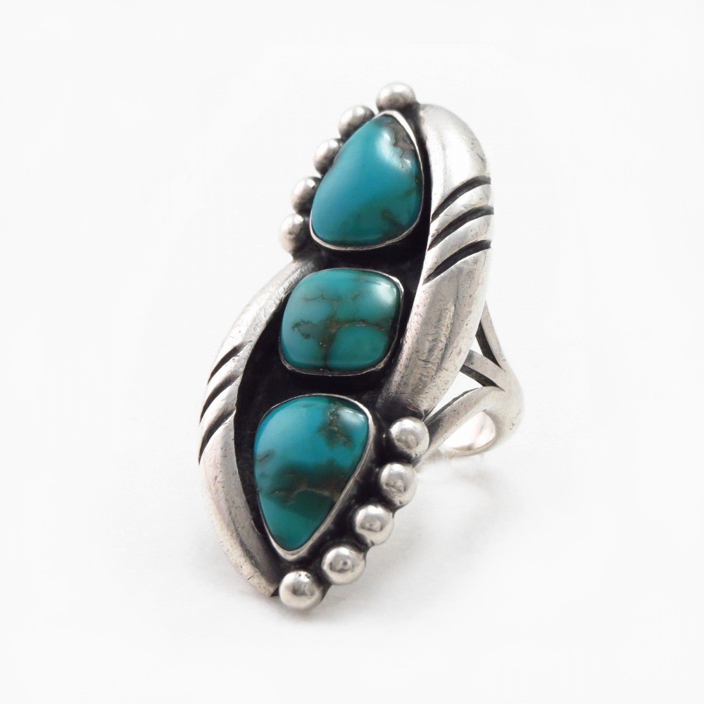 【Fred Thompson】Navajo Three Turquoise Row Ring c.1950~