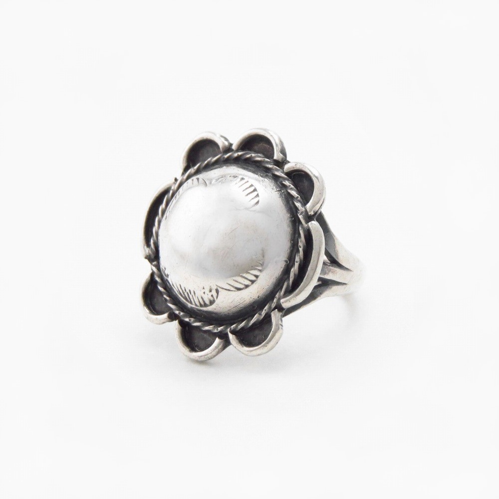 Atq Stamped "Navajo Pearl" Face Small Silver Ring c.1930~