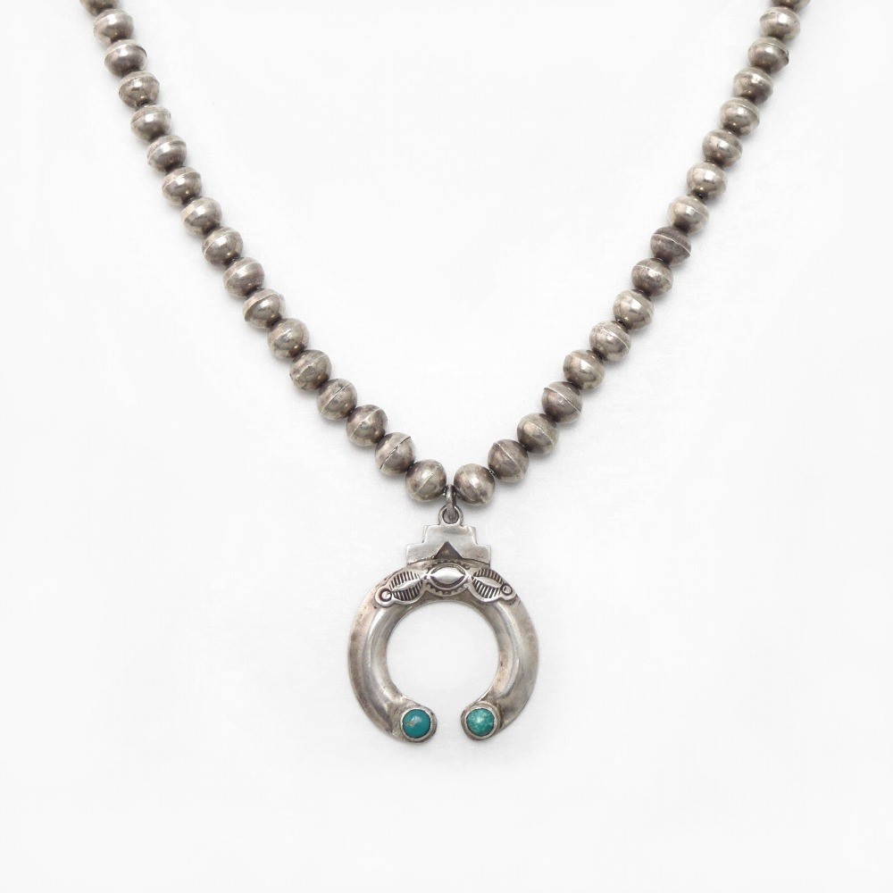 Antique Hopi Silver Beads w/Hollow Naja Top Necklace c.1930~