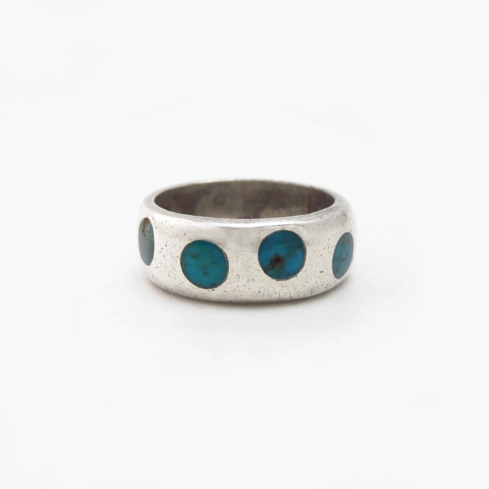 Vintage Zuni Dot Turquoise Inlay Silver Ring c.1955~