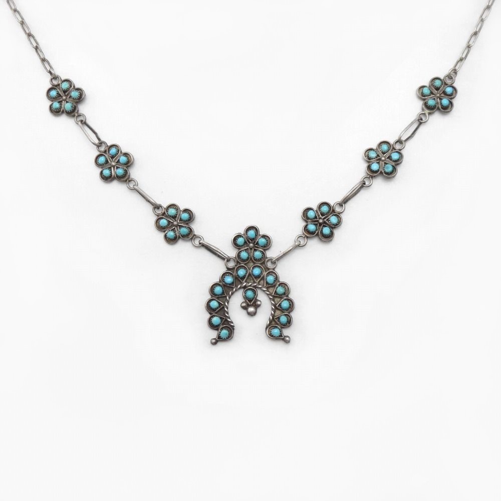 【Rose M. James】Zuni SnakeEye Turquoise Naja Necklace c.1980~