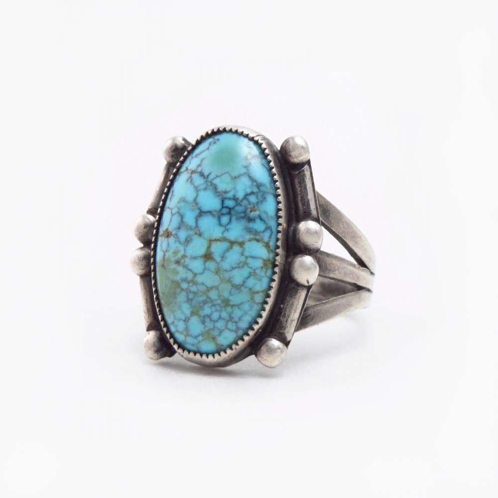 Antique Navajo Split Shank Ring w/No.8 Turquoise c.1935~